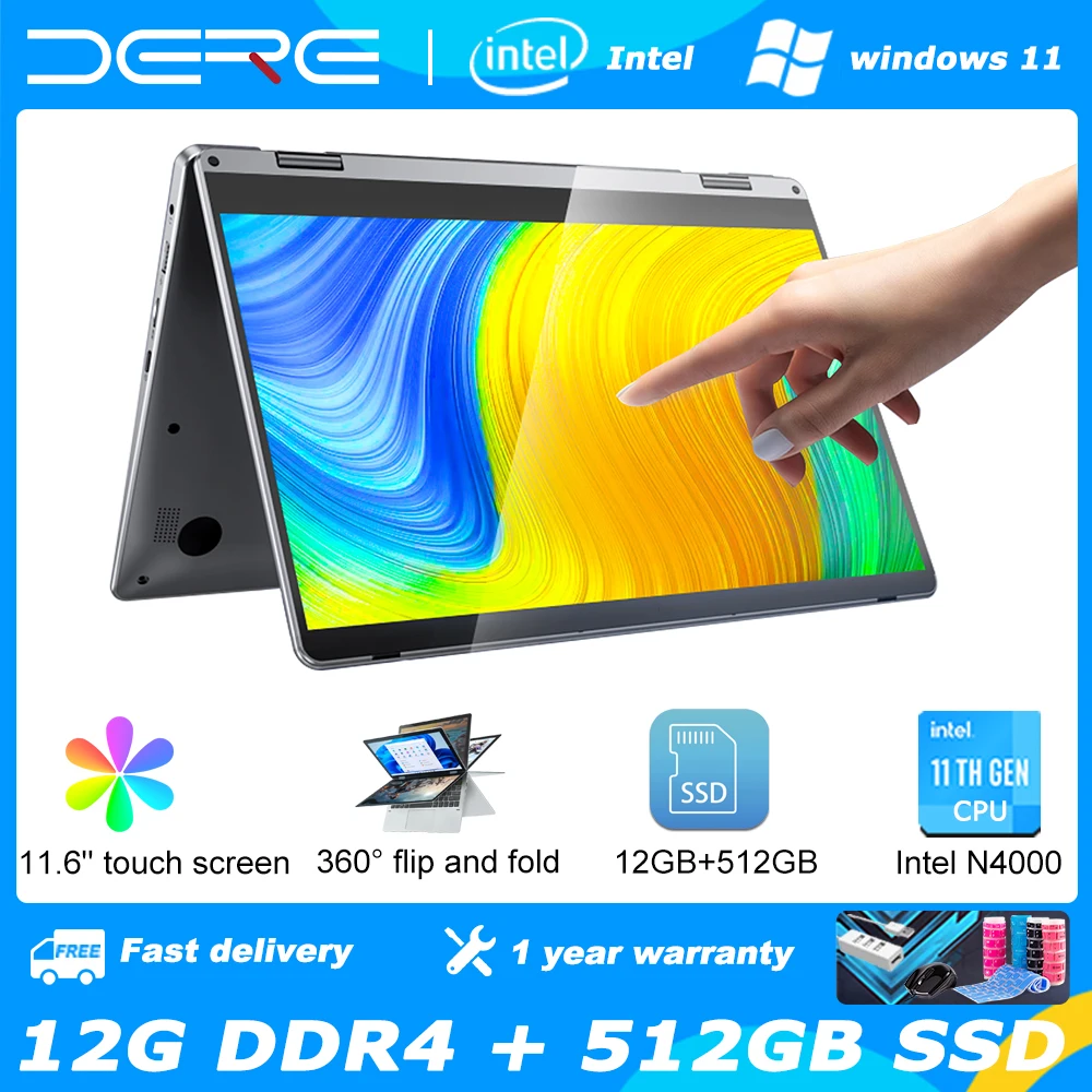 Ноутбук DERE V10 11 6 дюйма сенсорный экран 12 Гб ОЗУ 512 SSD 360 ° складной - Цена: 24835.55