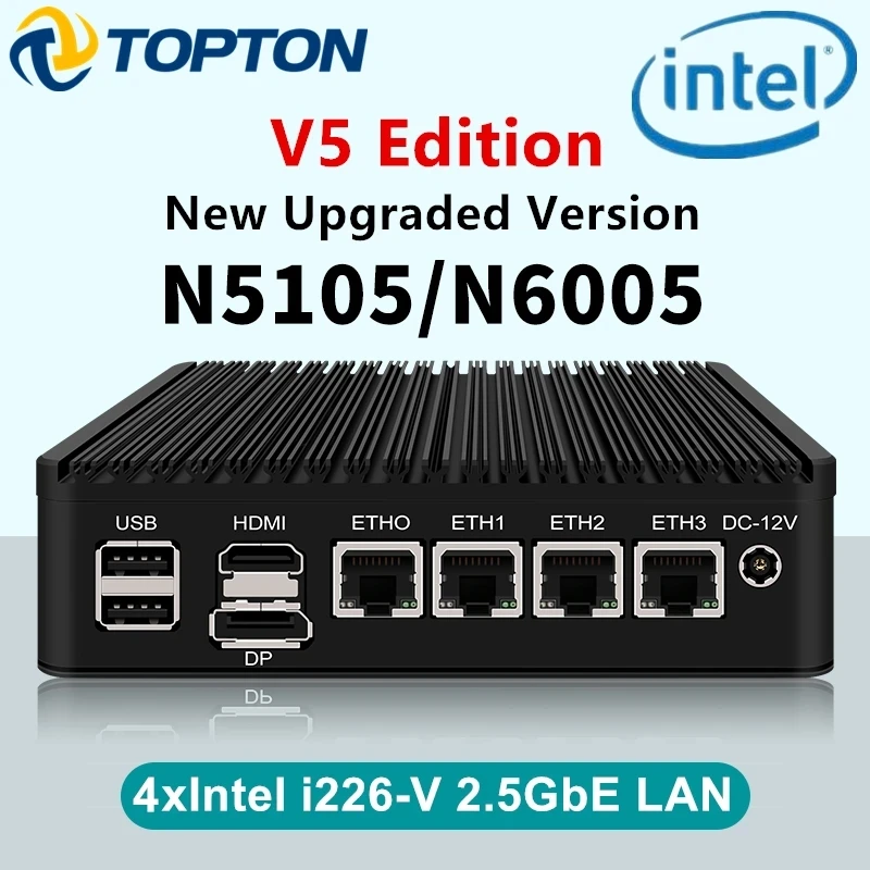 

Fanless Mini PC 4 Intel i226-V 2.5G N6005 N5105 V5 Edition 2*NVMe TPM2.0 Switch Soft Router ESXI PVE Firewall Appliance Server