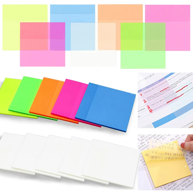 

Transparent Sticky Notes Pad 50 Sheets Waterproof Self-Adhesive Sticky Notes Posted It for Books Memo Message Reminder Bookmark