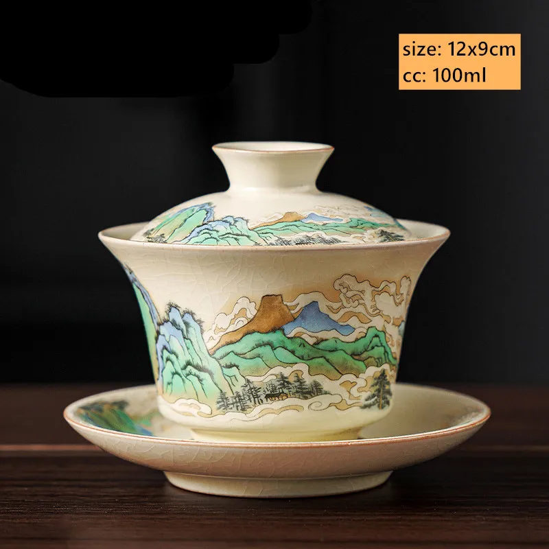 Ретро сине-белый керамический гайвань JINGDE TEA SET