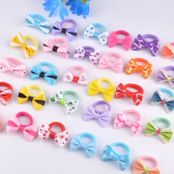 10Pcs Baby  Girls Bow Hair Ring Rope Elastic Hair Rubber Bands Hair Accessories for Kids Hair Tie Ponytail Holder Headdress 1