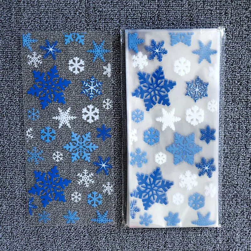 

50pcs Plastic Cookie Bags White Blue Snowflakes Christmas Gift Bags Wedding Birthday Party Packaging Supplies Home Decor Navidad