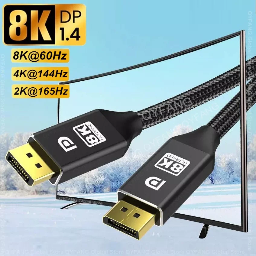 

DisplayPort Cable DP 1.4 to DP Cable 8K 4K 144Hz 165Hz Display Port Adapter For Video PC Laptop TV DP 1.2 8K Display Port Cable