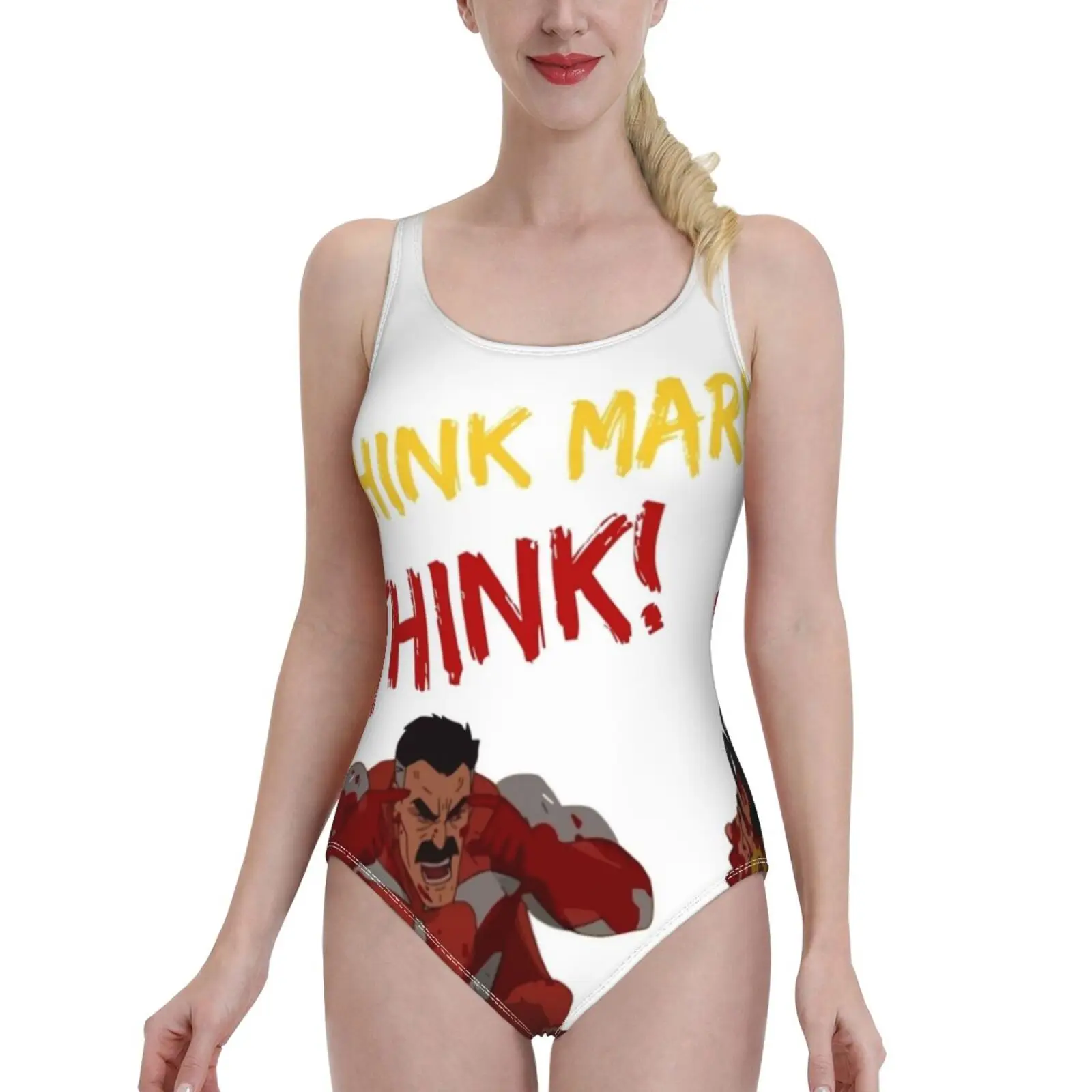 

Подумайте отметку, подумайте! Женский сплошной купальный костюм с принтом омнимана