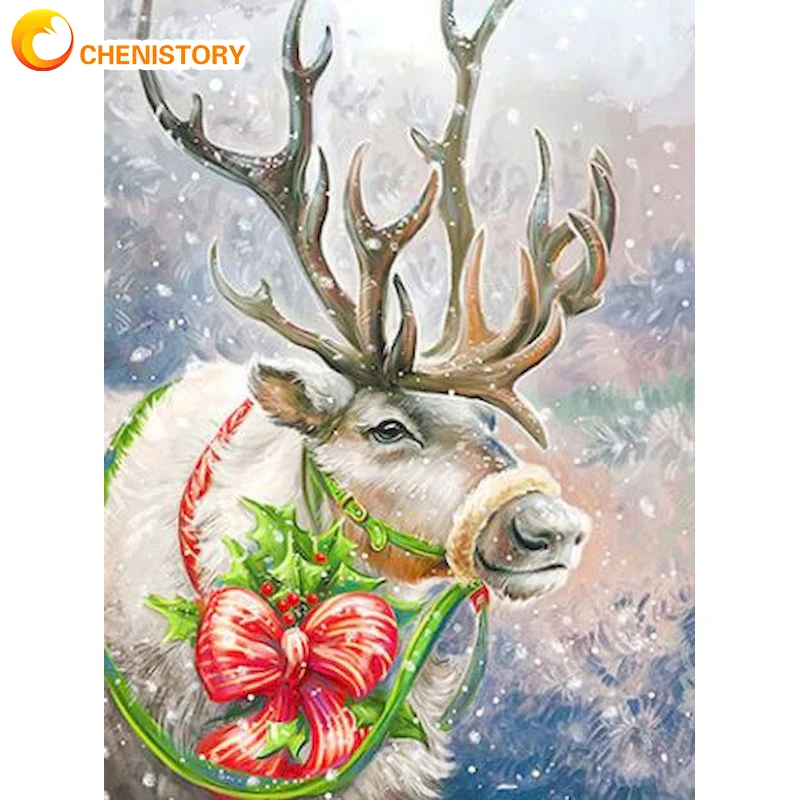 

CHENISTORY DIY Oil Painting By Numbers Kits Milu Deer Animal Coloring By Numbers On Canvas Frameless Digital Painting Home Decor