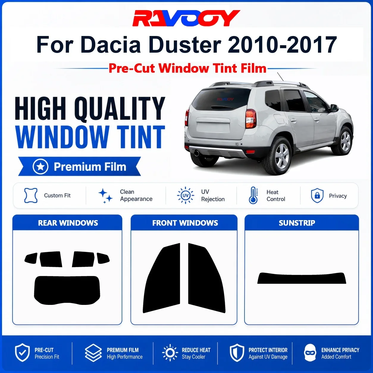 Фото Премиальная предварительно нарезанная тонировочная пленка для Dacia Duster 2010-2017: для передних и задних окон, защита от УФ-излучения и перегрева, пленка для конфиденциальности №1