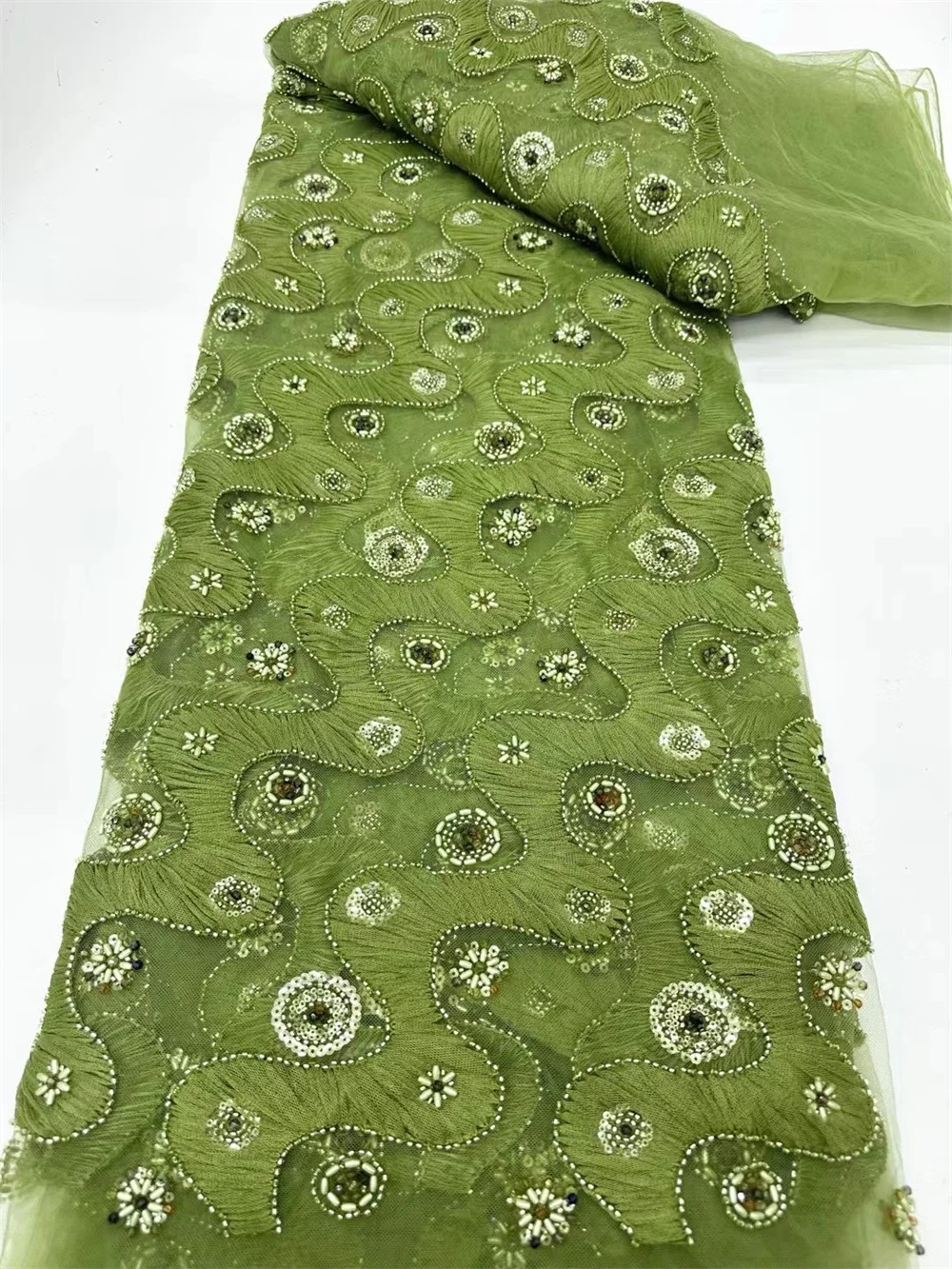 Роскошная кружевная ткань с бусинами 5 ярдов нигерийская вышивкой 2024