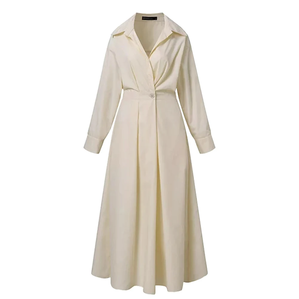 

Платье женское Плиссированное с высокой талией, свободный легкий пуловер вечерние длинными рукавами, с боковыми карманами, с лацканами, пов...