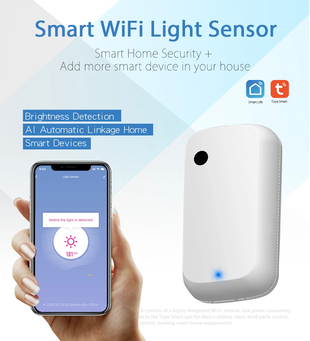 

Tuya Zigbee WIFI Illumination Brightness Detection Light Sensor Smart Home Linkage Lamp AI Automation Sense By Alexa/Google Hub