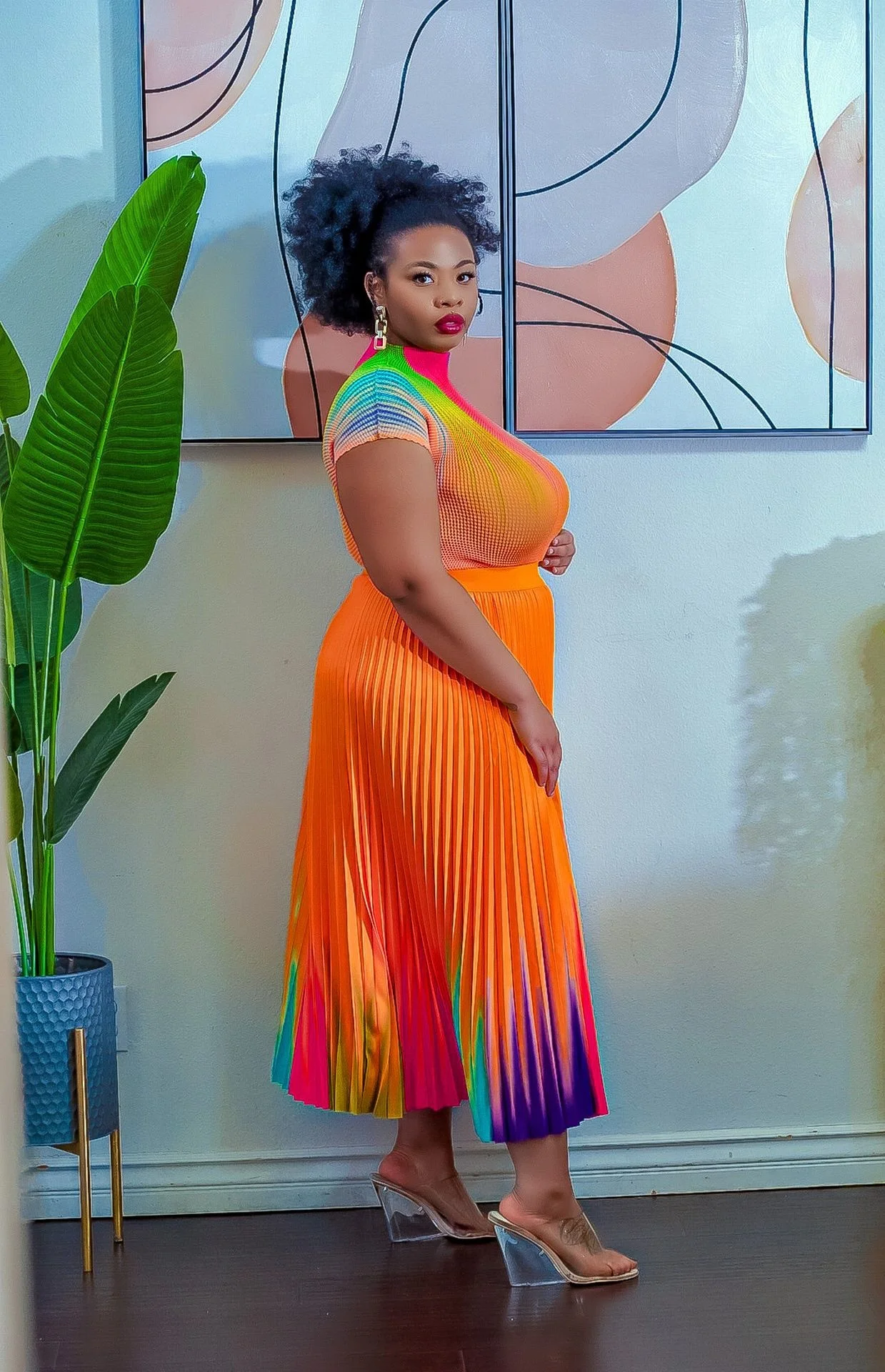 Plus Size Large Women's Dress 2023 Summer New Product Commuting Positioning Printing And Folding Fashion Suit 