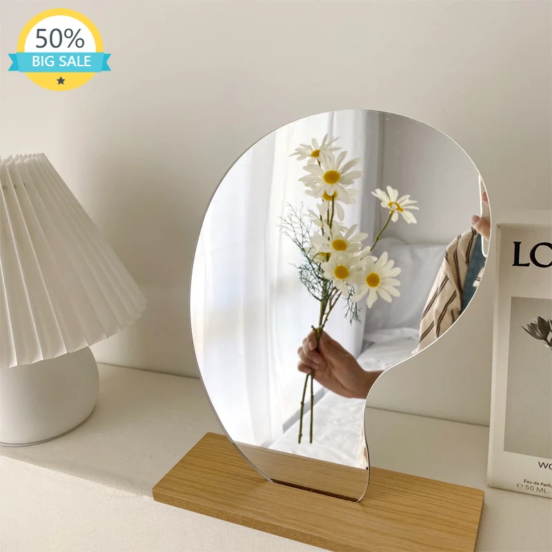 

Irregular Mirror Makeup Small Portable Wavy Frame Design Table Cute Aesthetic Room Decor Mirror Espejo Maquillaje Luz Home Decor