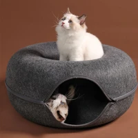 cats tunnel interactive play toy cat bed dual use indoor toys kitten exercising natural felt cat training basket pets cave