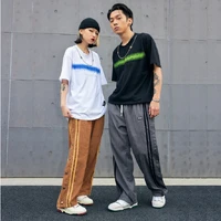 couples loose retro drawstring striped breasted pants american street button straight baggy pants mens fashion jogging pants men