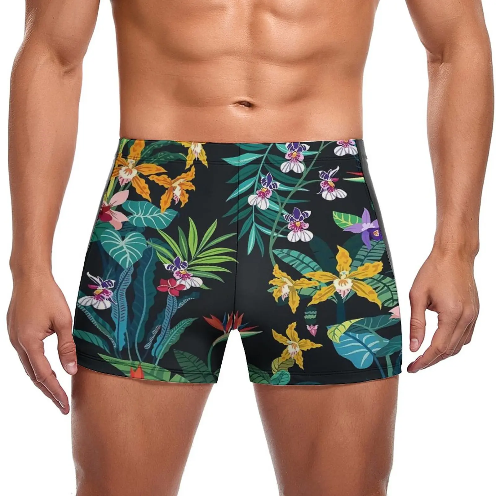 

Palm Leaves Swimming Trunks Dark Tropical Flowers Fashion Training Swim Boxers Plus Size Elastic Man Swimwear