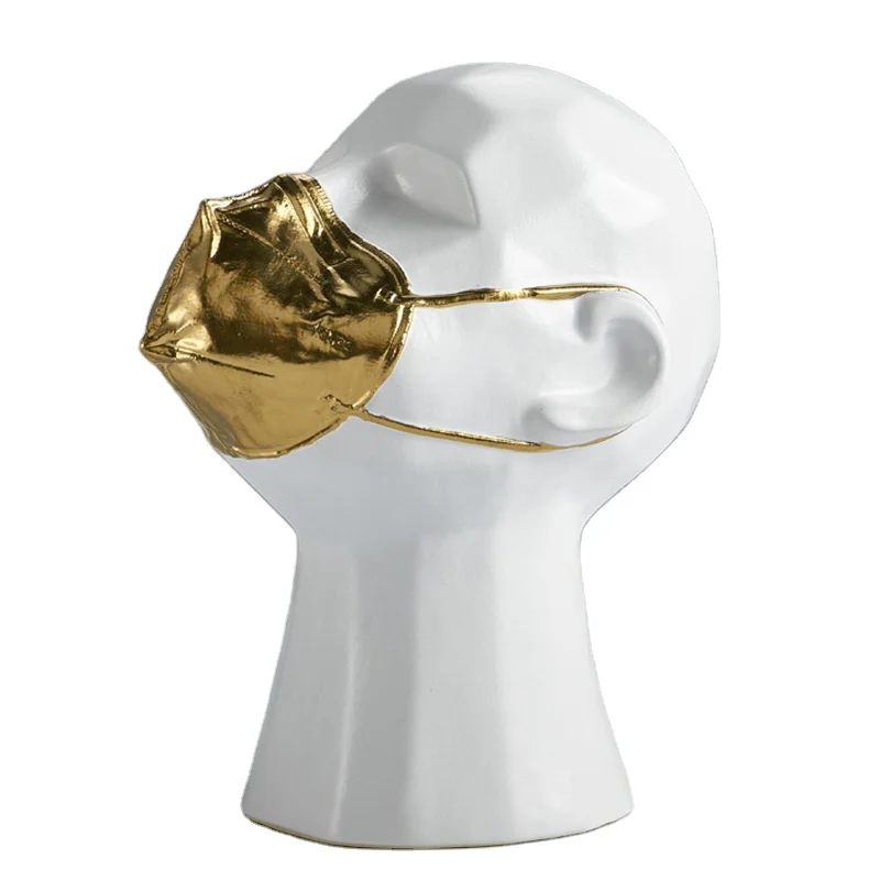 

Simple Modern Living Room Gold FaceMask Figure Black and White Head Decoration Model Room Window Minimalist Creative Soft Decor
