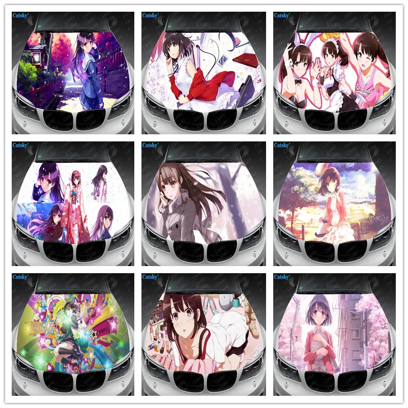 

Милые Виниловые стикеры Megumi Katou в стиле аниме для капота автомобиля, s-образная виниловая пленка, наклейки на крышку двигателя, автомобильные аксессуары