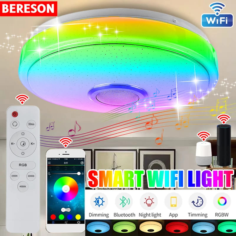 

Современные потолочные светильники RGB с Wi-Fi, 200 Вт, светодиодный Домашний Светильник, музыкальный светильник с APP и bluetooth, лампа для спальни, у...