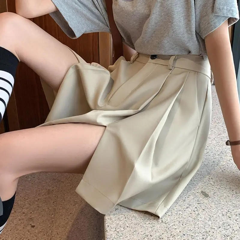 2023 Shorts Women Wide Leg Casual Side Slit Baggy High Waist Solid All-match Spring Design Trousers Aesthetic Fashion New W30