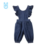 new 2022 brand cute toddler infant kids baby girls ruffle jumpsuit denim romper long pants outfits backless summer clothes 1 6t
