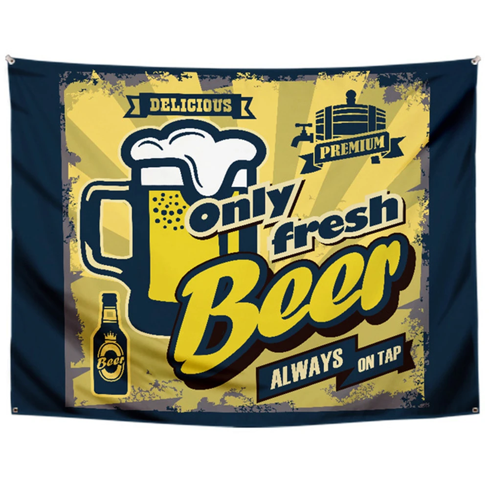 

Only Fresh Beer ALWAYS ON TAP! Poster Wall Hanging Beverage Banner Flag With Four Grommets for Dorm Room Decor Outdoor Parties