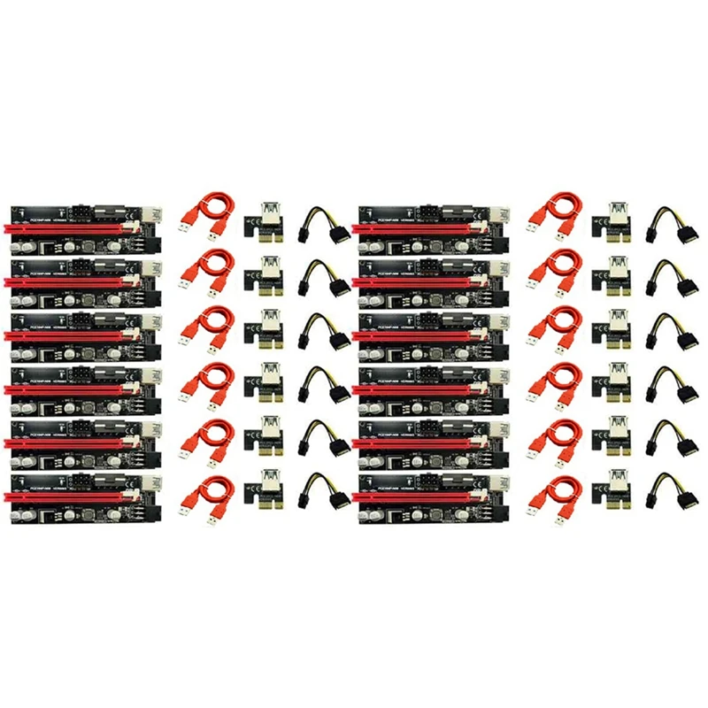 12Pcs VER009 USB 3.0 PCI-E Riser VER 009S Express 1X To 16X Extender Riser Adapter Card SATA 15Pin To 6 Pin Power Cable