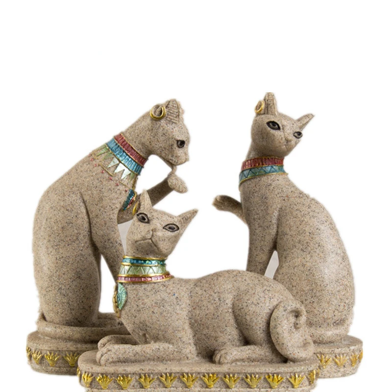 

Sandstone Egypt Cat Statue Religious Fengshui Figurines Animal Statuettes Creative Vintage Home Decor Sculpture Gift Art