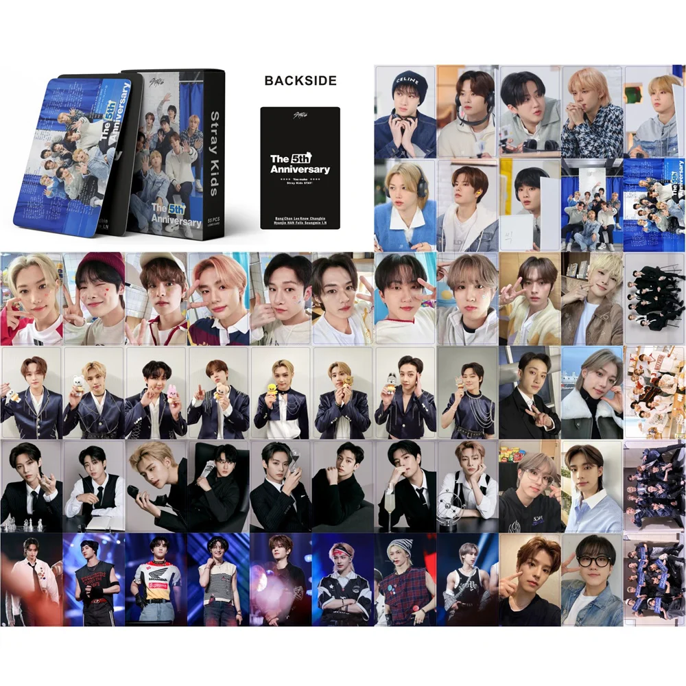 

55pcs Kpop Idol StrayKids Photocard 5th Anniversary Lomo Ablums Cards Felix Lee Know HAN HYUNJIN Double-sided Printing Postcard
