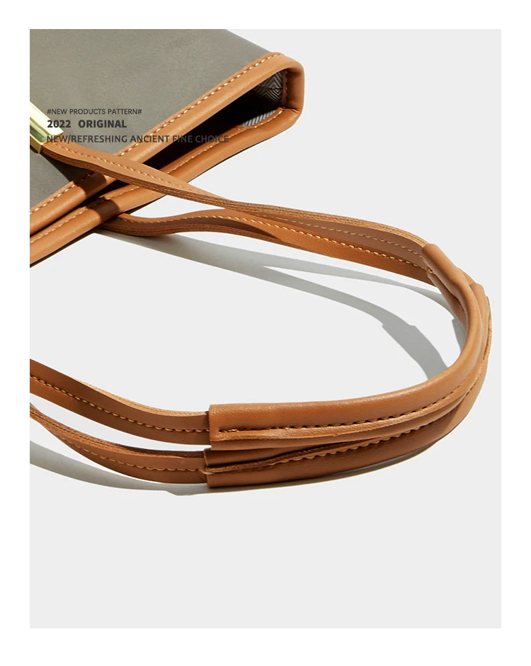 Elmsk 2022 England Fashion Large Capacity Tote Bag Women Office Lady Color Contrast Leather Commuter Bag