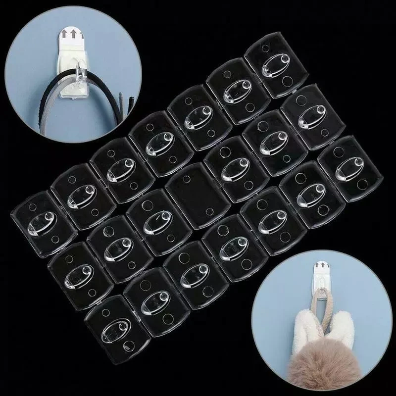 6/20pcs Wall Transparent Removable Hook Strong Seamless Cable Clamp Adhesive Hook Rack Bathroom Kitchen Towel Key Hanger Tool