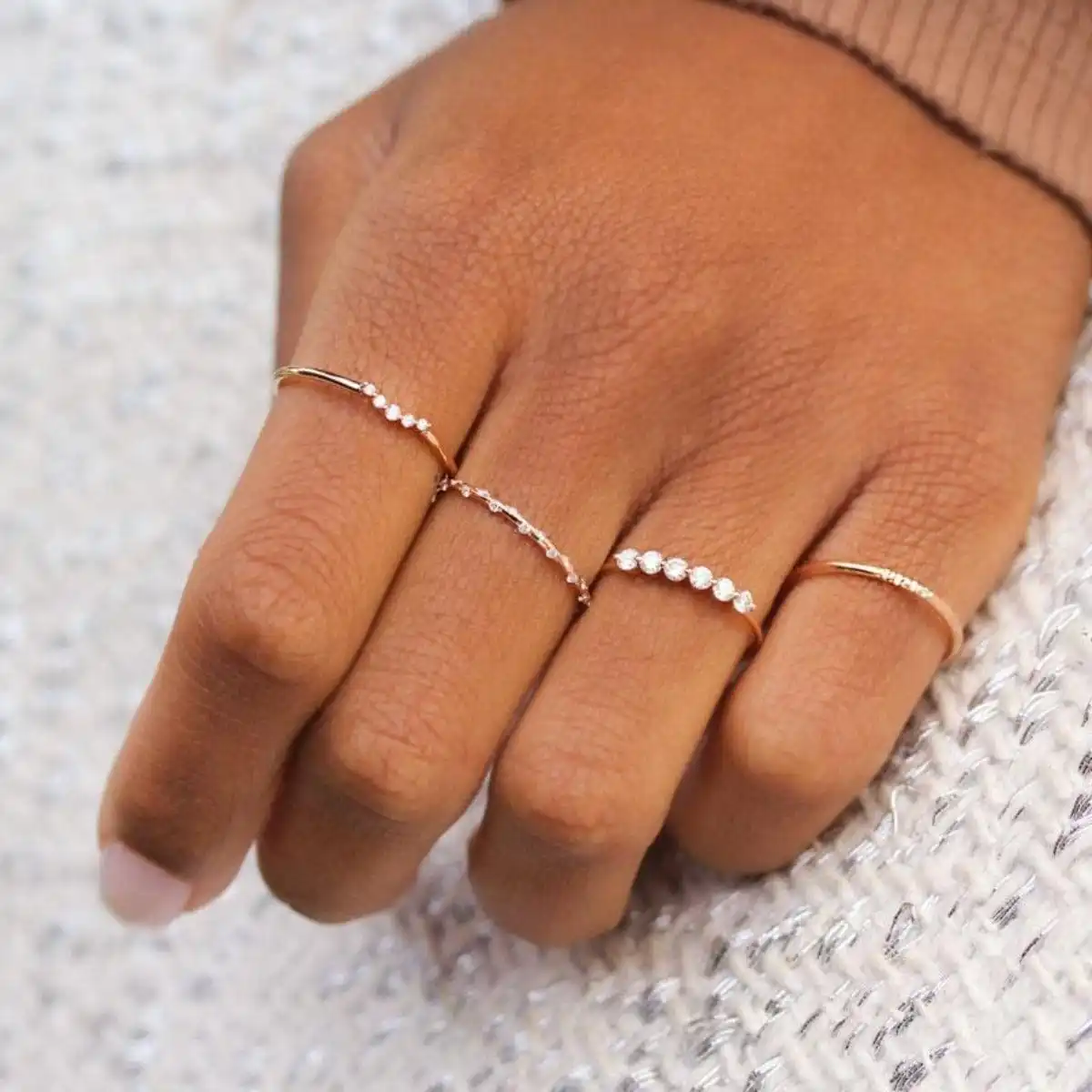 

Exquisite S925 Sterling Silver Thin Starry Diamond Half Ring - A Shimmering Delight for Women