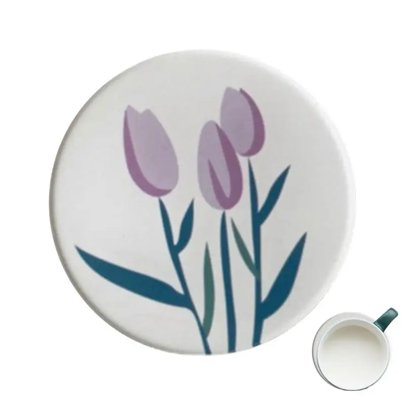 

Drink Coasters Heat-resistant Tulip Pattern Acrylic Coasters For Drinks Beautiful Protective Coffee Coaster For Wooden Table