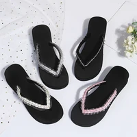 womens slippers outdoor summer new fashion diamond beach sandals plus size 41 42 european casual slippers female shoes 2022