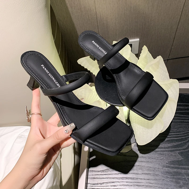 

Peep Toe Slippers Women 2023 Summer New Fashion Solid Thin Heels Outside Casual Party Flip-flops Female Shoes Zapatos De Mujer