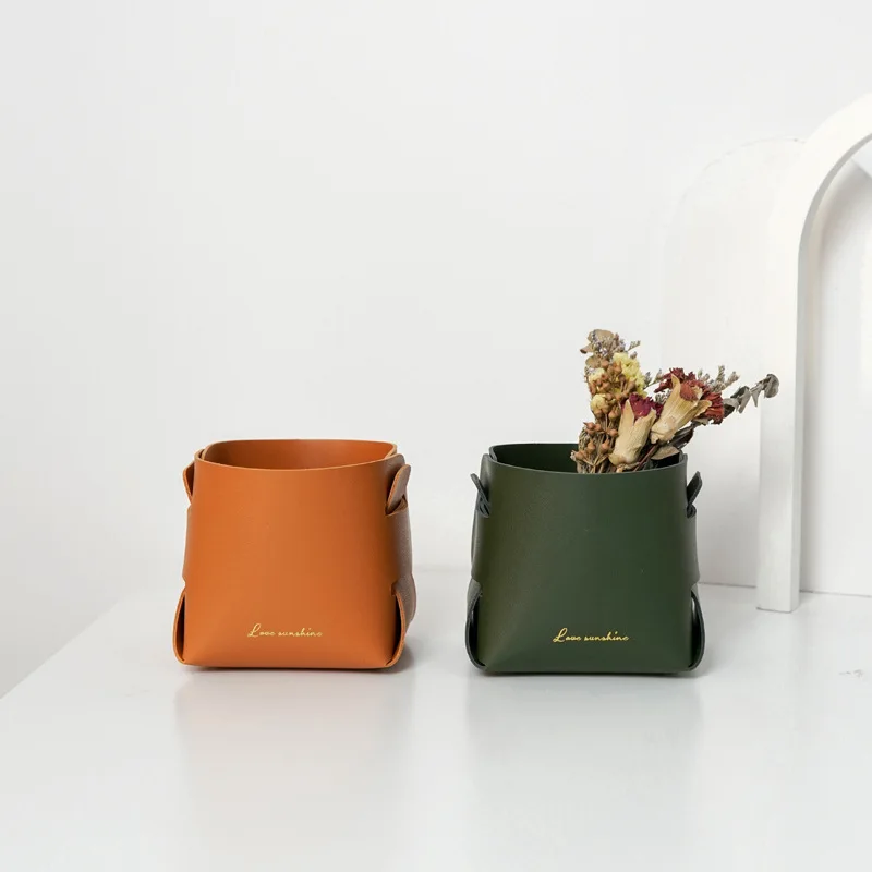 

Nordic Desktop Leather Storage Box Jewelry Keys Display Plants Holder Pot Home Tray Makeup Container Books Organizer Tray