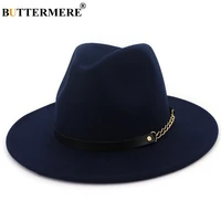buttermere fedora wide brim felt hat women navy blue casual jazz hats men with chain solid classic autumn winter jazz caps red