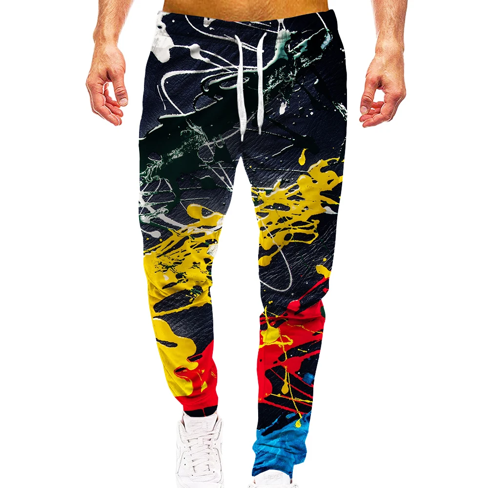 Unisex 3D Pattern Sports Rainbow Print Pants Casual Colorful Pigment Graphic Trousers Men/Women Sweatpants with Drawstring