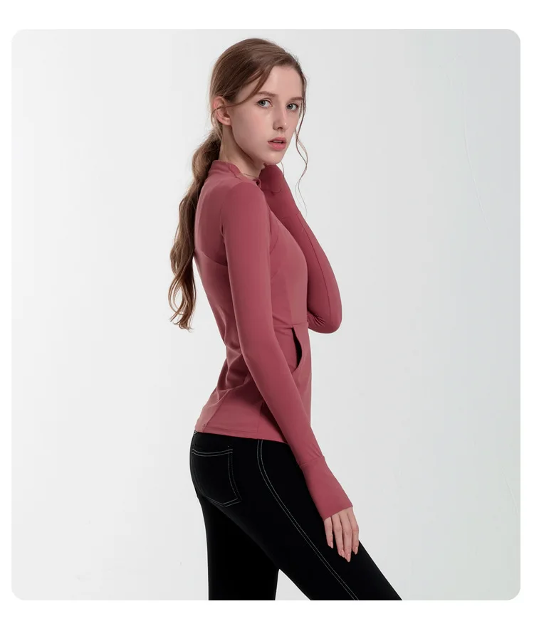 Autumn Jacket Women Long Sleeve Zip Fitness Yoga Shirt Top Workout Gym Activewear Sport Running Coats Training Clothing Out Wear