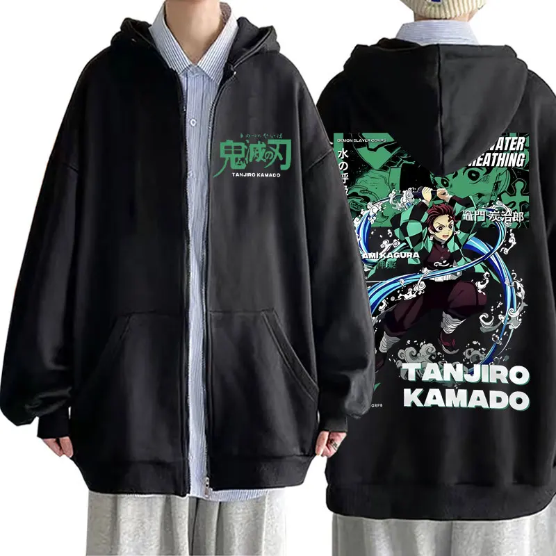 

Anime Demon Slayer Zipper Hoodie Kamado Tanjirou Graphic Jacket Coat Kimetsu No Yaiba Hoodies Men Fashion Manga Zip Up Tracksuit