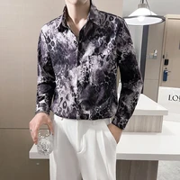 2021 leopard printed shirts mens autumn long sleeve loose casual shirt korean street male clothing tops social nightclub blouse
