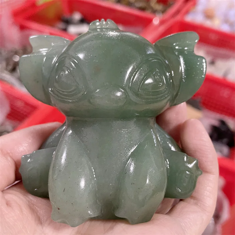 

7.5cm Natural Crystal Green Aventurine Hand Carved Cartoon Stones Healing Polished Mineral Ornaments Home Decoration 1pcs