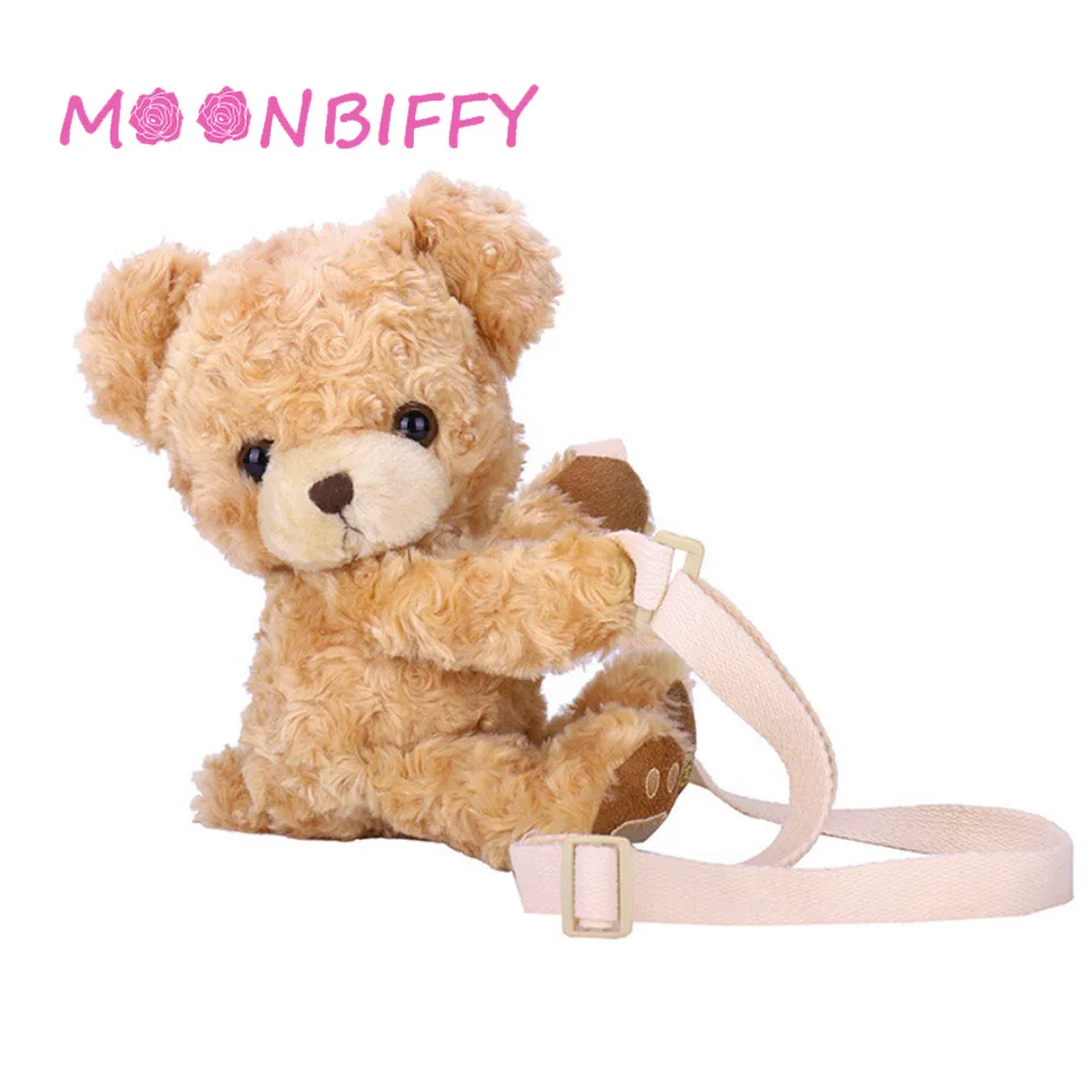 

New Girls Lovely Cartoon Plush Smile Bear Cute One Shoulder Diagonal Female Bag Plush Doll Bags Animal Handbag Gift