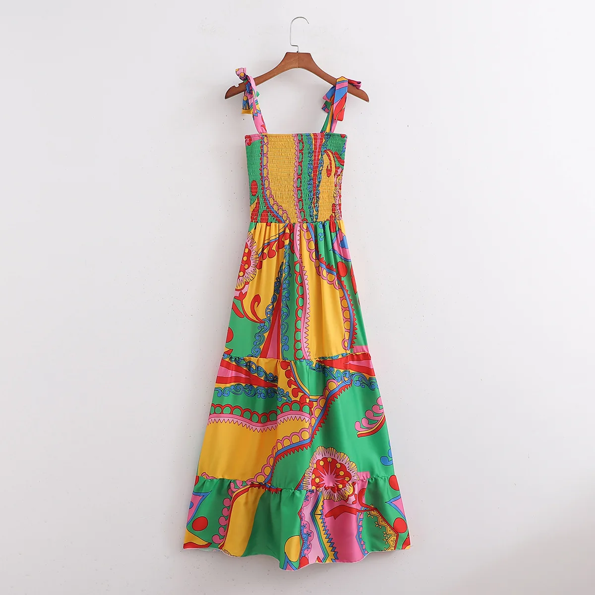 

Chiffon Backless Maxi Beach Dress Ladies Ruffle Colorful Print Boho Dress Summer Sleeveless Split Sexy Long Dress Elegant 2022
