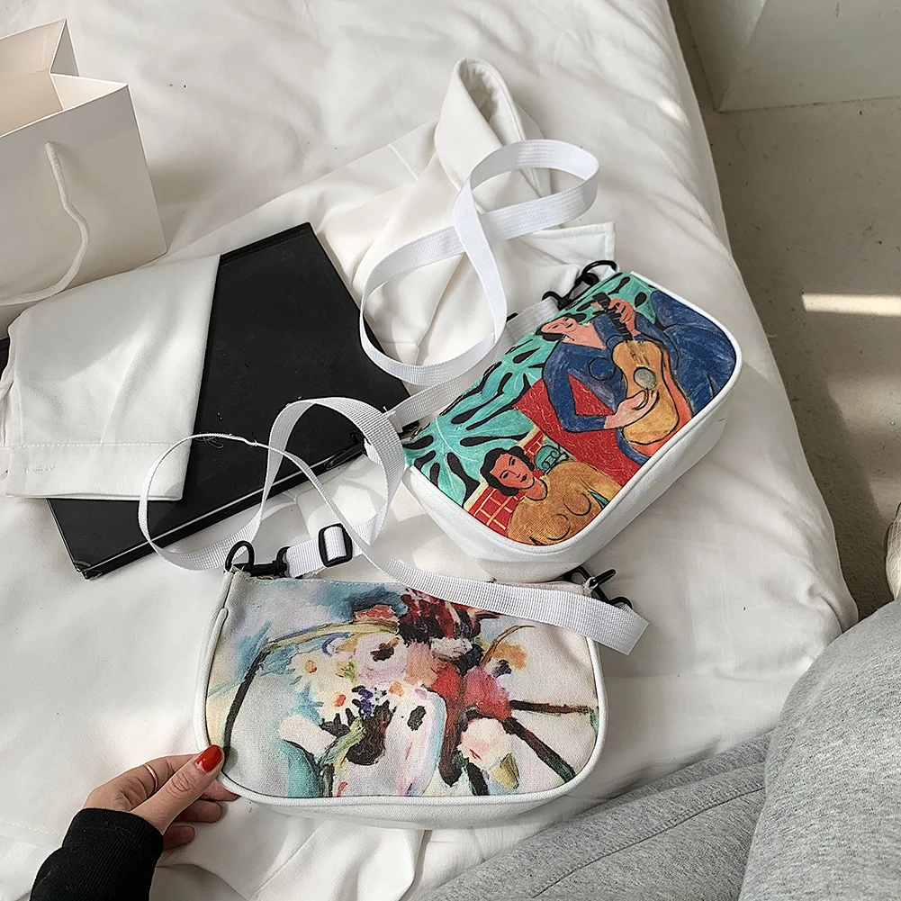 

Oil Painting Print Women Shoulder Bag Daily Shopping Single Shoulder Pouch Casual Travel Crossbody Pouch Streetwear