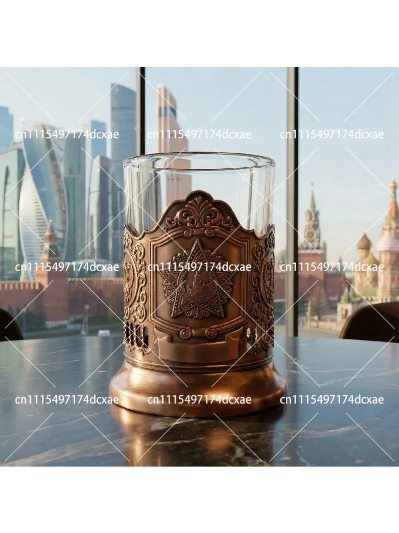 Фото Традиционная русская чайная чашка из стекла с металлической подставкой, ностальгическая стеклянная чашка для горячих напитков, классическая русская самоварная чашка №4