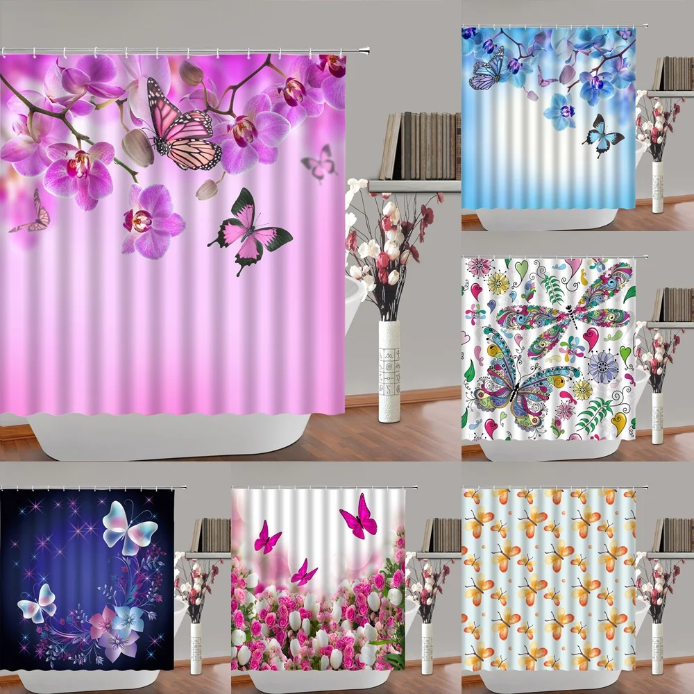 

Занавеска для душа с изображением бабочек, Весенняя штора из ткани для ванной комнаты, Декор для дома, Сказочная фантазия, Nature Dream