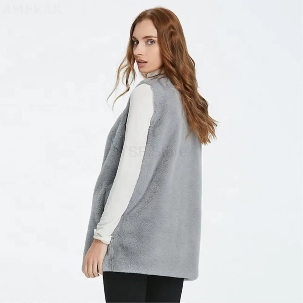 Women Winter Real Fur Cardigan Vest Sleeveless Long Pure Color Single Breasted Coat Leisure Fashion Soft Fur Coat Women