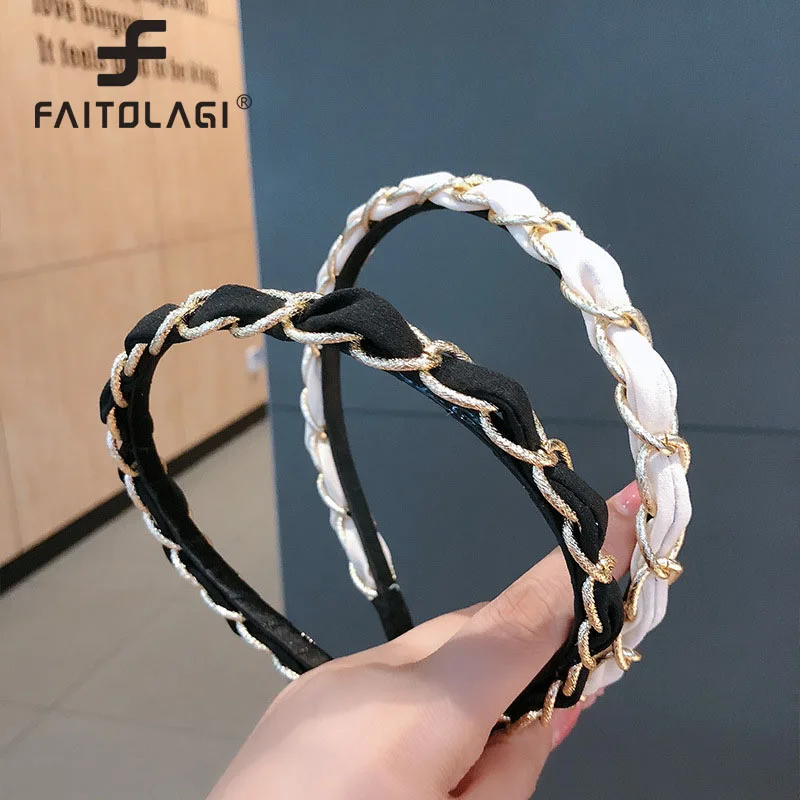 

PU Leather Chain Hairbands For Women Girl Slim Narrow Headband Sweet Hair Hoop Accessories Fashion Face Wash Hairpin Headwear