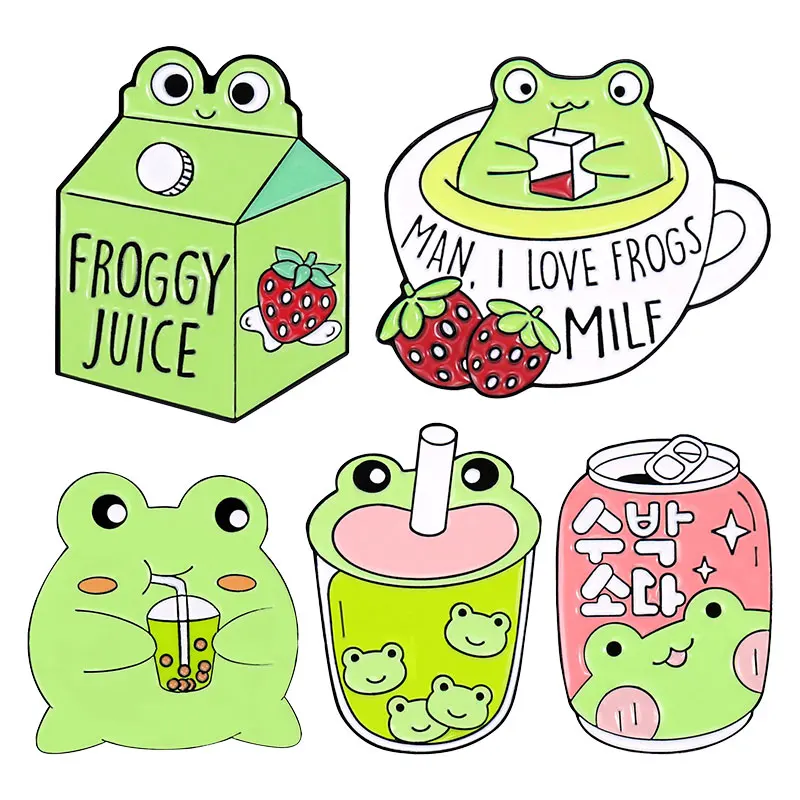 

Frog Coffee Mug Milk Can Brooches Froggy Juice Drink Enamel Pin Animal Lapel Badge Clothes Backpack Hat Jewelry Accessories