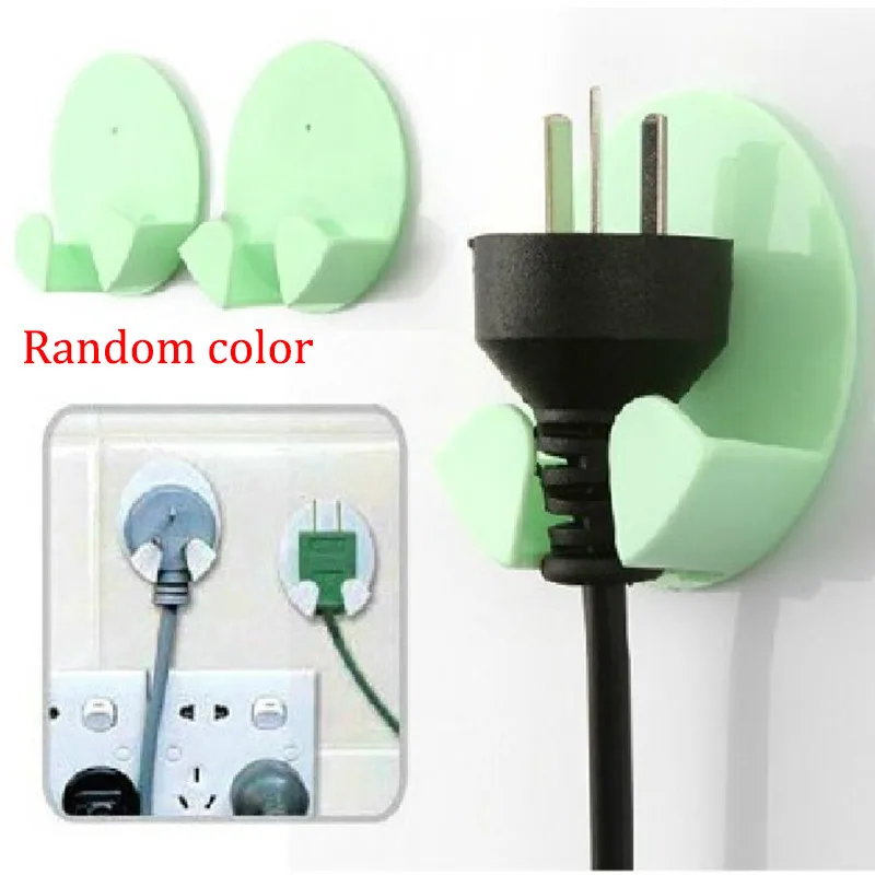 

2pcs Plug Hook Self-adhesive Power Plug Socket Holder Sticky Hooks Wall Hanger Storage Tools For Home Hotel Random Color