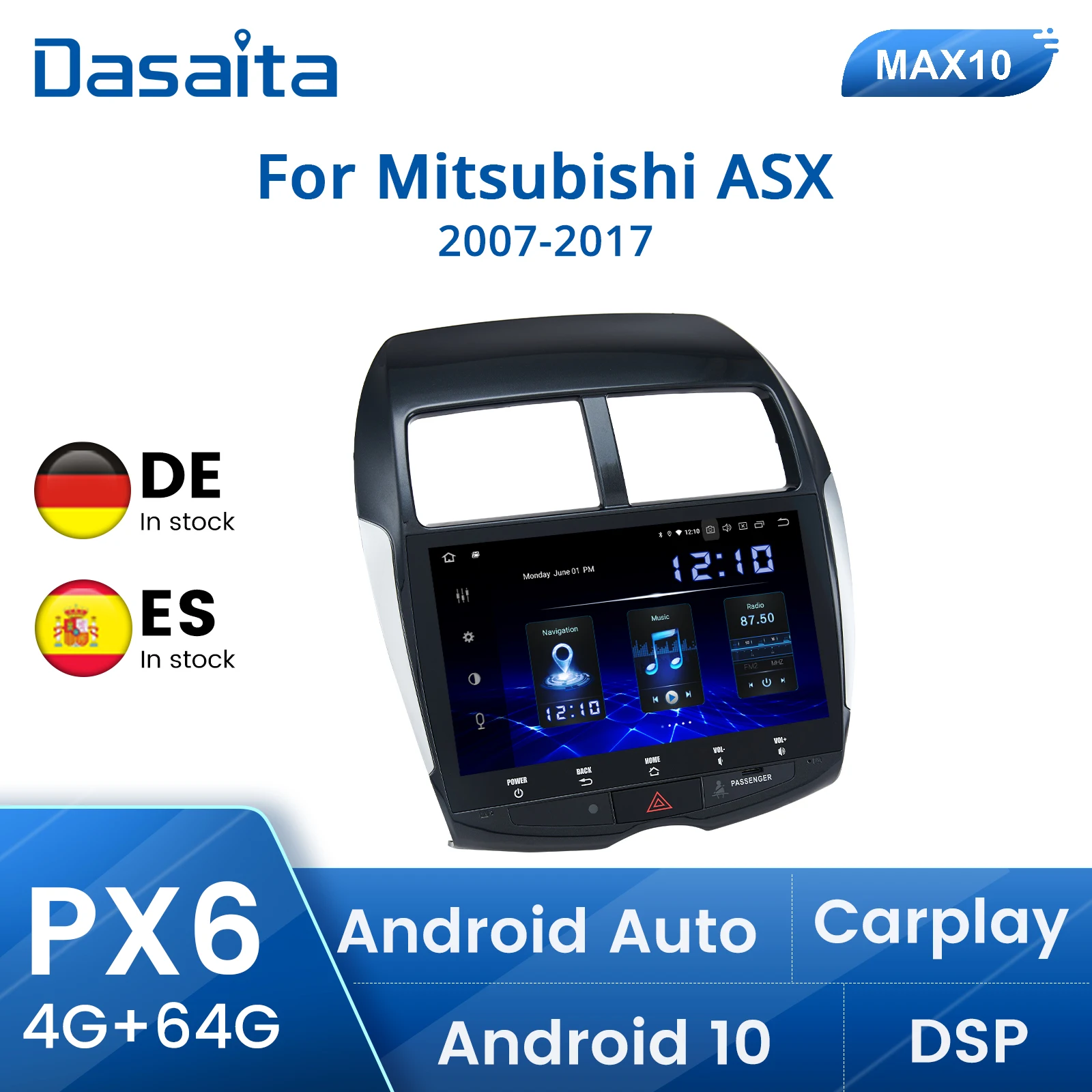 

Dasaita 10.2" 1 din Car Radio for Mitsubishi ASX Peugeot 4008 Citroen C4 Air Cross 2007 to 2017 Android 11 10 Carplay Head Unit